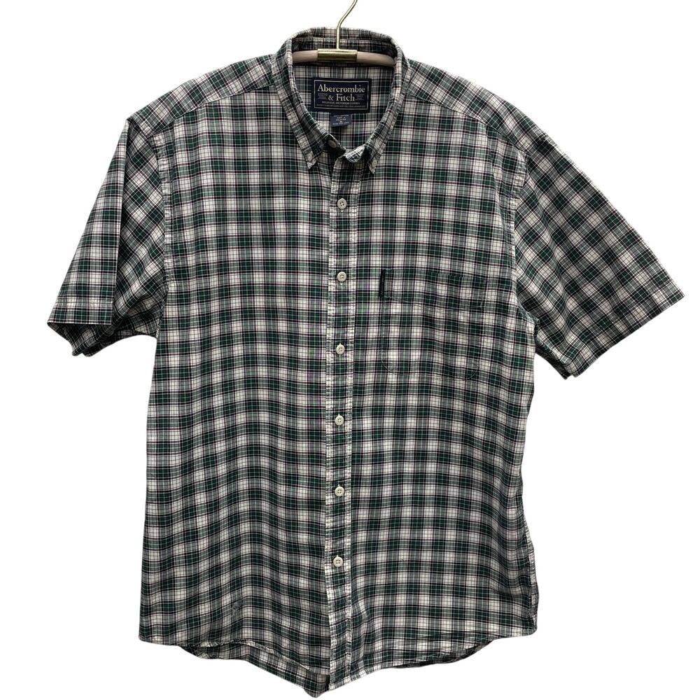 Abercrombie Green Plaid Cotton Green Plaid Short Sleeve Shirt Size Medium